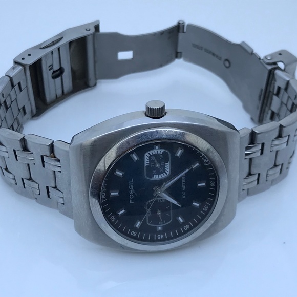 Fossil Blue Men Watch Silver Tone BQ-9241 Chrono - Picture 7 of 8